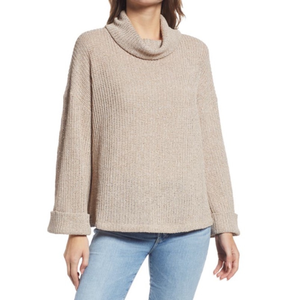 Gibsonlook Oatmeal Flare Sleeve Cowl Neck Sweater Size Large